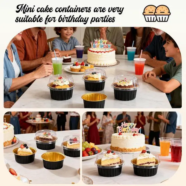 Alt view image 6 of 7 - 60 Pack 5 OZ Round Mini Cake Pans with Lids, Disposable Mini Cake Tins