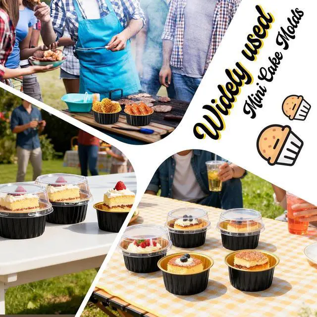 Alt view image 7 of 7 - 60 Pack 5 OZ Round Mini Cake Pans with Lids, Disposable Mini Cake Tins
