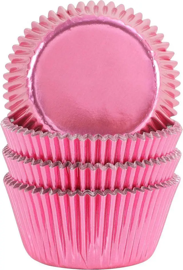 Main image of Gifbera Standard Pink Foil Cupcake Liners Wrappers Baking Cups for Baking 100 Count, Pink
