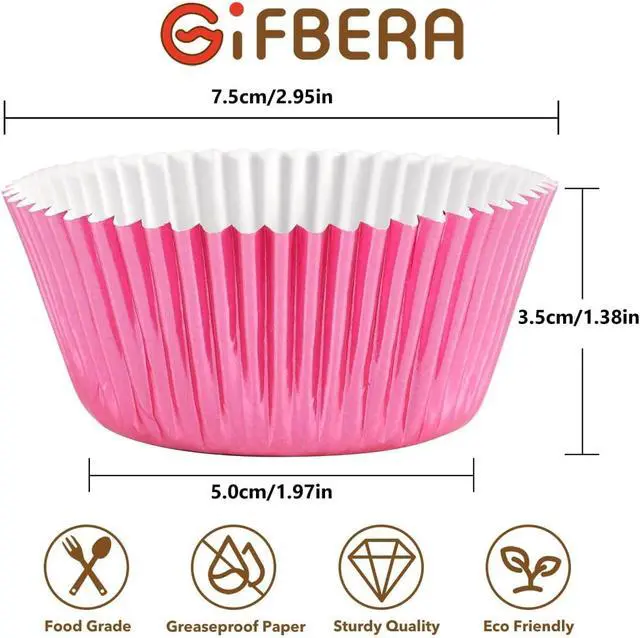 Alt view image 2 of 7 - Gifbera Standard Pink Foil Cupcake Liners Wrappers Baking Cups for Baking 100 Count, Pink