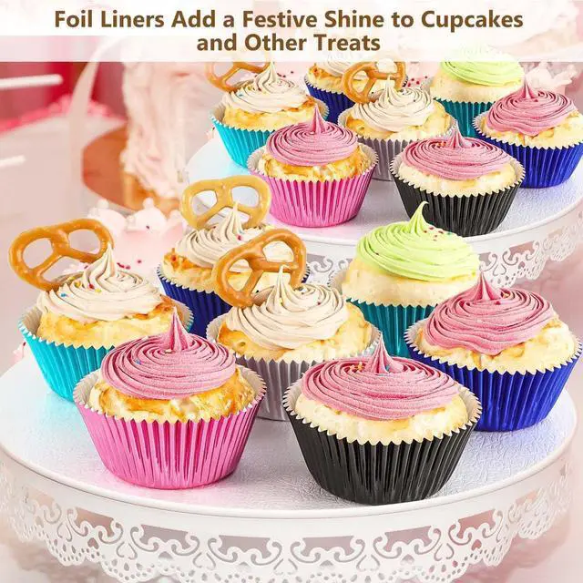 Alt view image 3 of 7 - Gifbera Standard Pink Foil Cupcake Liners Wrappers Baking Cups for Baking 100 Count, Pink