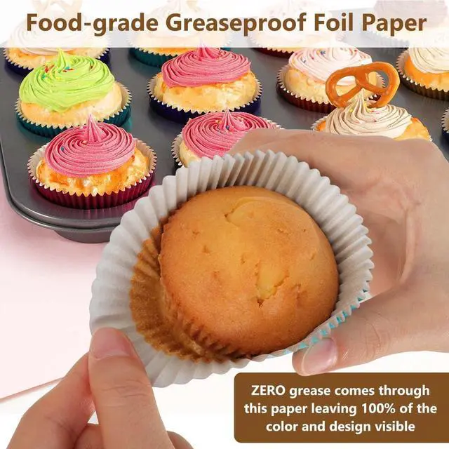 Alt view image 6 of 7 - Gifbera Standard Pink Foil Cupcake Liners Wrappers Baking Cups for Baking 100 Count, Pink