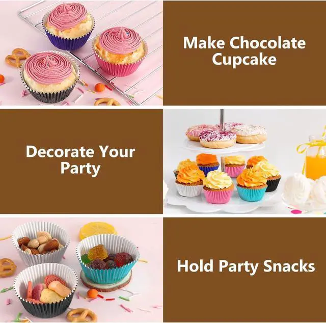 Alt view image 5 of 7 - Gifbera Standard Pink Foil Cupcake Liners Wrappers Baking Cups for Baking 100 Count, Pink
