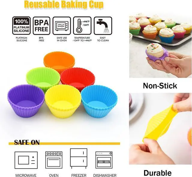 Alt view image 2 of 7 - 24 Pack Silicone Baking Cups, Reusable Cupcake Liners Molds, Multicolor