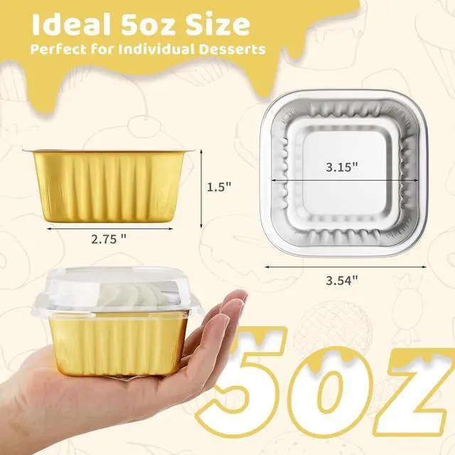 Alt view image 2 of 7 - Mini Cake Pans with Lids, Aluminum Foil Cupcake Baking Cups, 5 oz 40 Pack