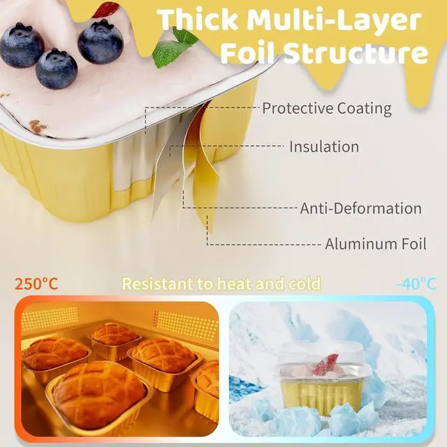 Alt view image 3 of 7 - Mini Cake Pans with Lids, Aluminum Foil Cupcake Baking Cups, 5 oz 40 Pack