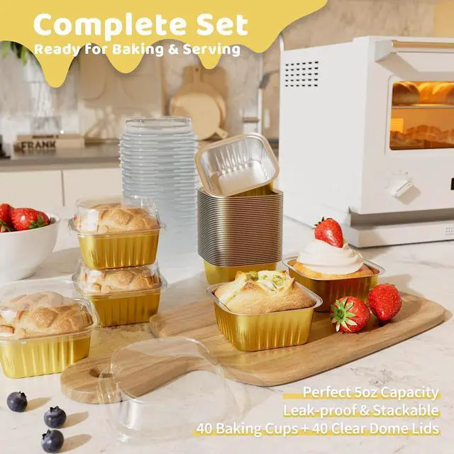 Alt view image 5 of 7 - Mini Cake Pans with Lids, Aluminum Foil Cupcake Baking Cups, 5 oz 40 Pack