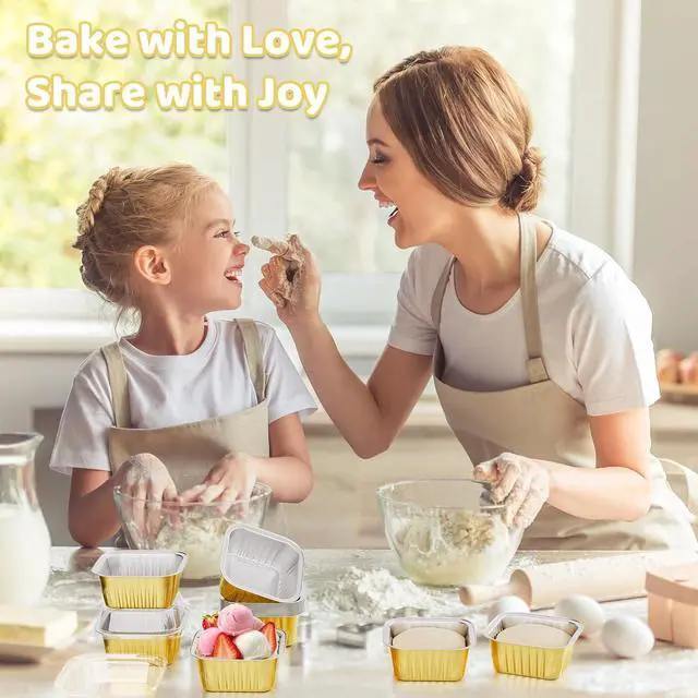 Alt view image 6 of 7 - Mini Cake Pans with Lids, Aluminum Foil Cupcake Baking Cups, 5 oz 40 Pack