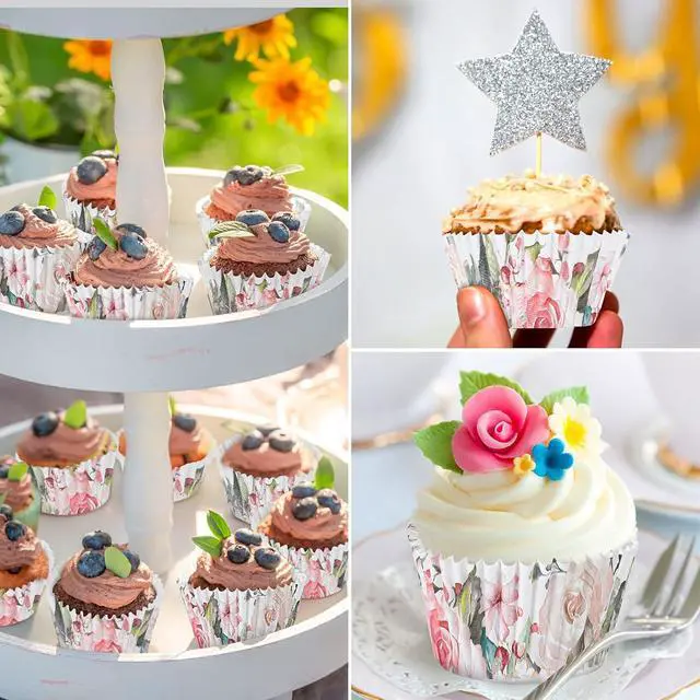 Alt view image 5 of 6 - Gerrii 300 Ct Floral Cupcake Liners Baking Cups for Party Decor
