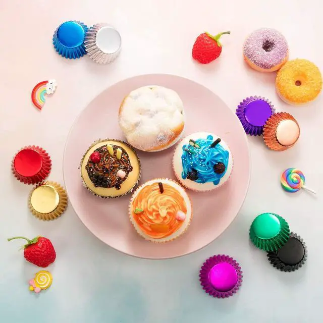 Alt view image 6 of 7 - Sumind 400 Pcs Mini Foil Cupcake Liners Holiday Baking Cups,10 Colors