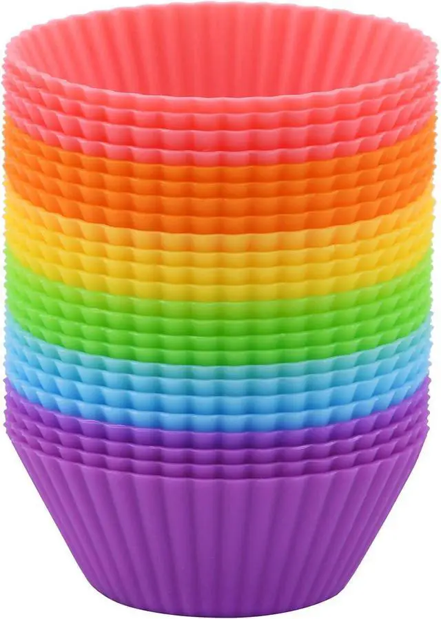Main image of 2 Inch Mini Size Silicone Baking Cups Muffin Cups, Reusable and Nonstick Mini Cupcake Liners, Chocolate Holders Truffle Cups, 24 Pack, 6 Vibrant Colors, Round