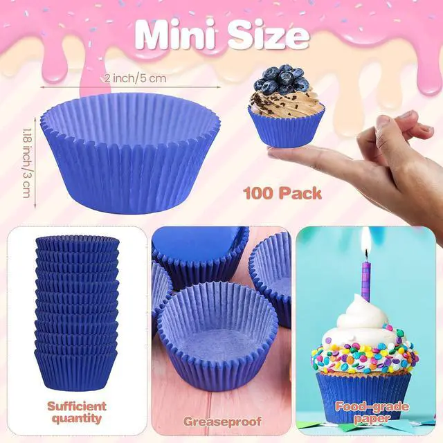 Alt view image 2 of 7 - URATOT 100 Pieces Blue Cupcake Liners Cupcake Wrappers Baking Cups Cupcake Cases for Birthday, Wedding, Baby Shower, 2 Inches