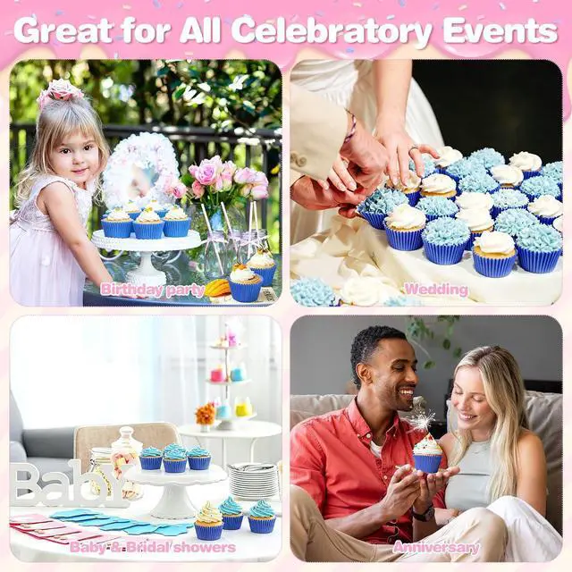 Alt view image 7 of 7 - URATOT 100 Pieces Blue Cupcake Liners Cupcake Wrappers Baking Cups Cupcake Cases for Birthday, Wedding, Baby Shower, 2 Inches