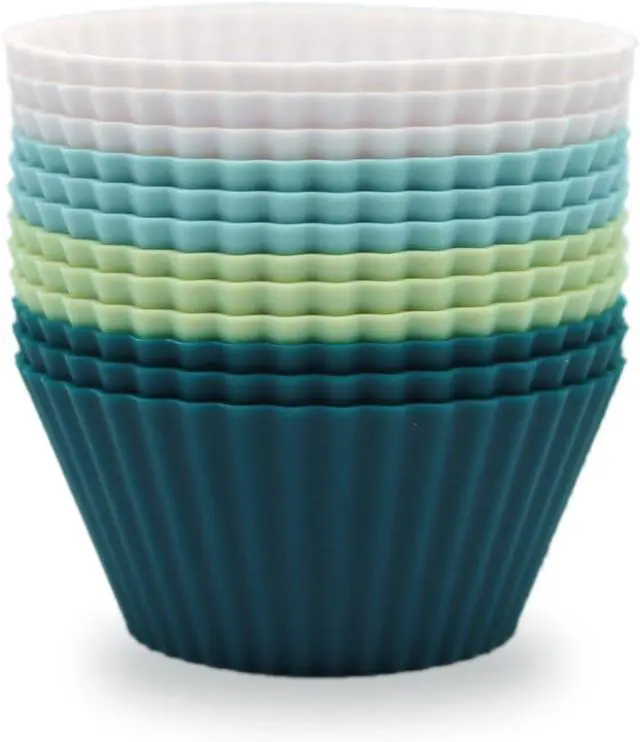 Main image of Silicone Baking Muffin Cups 12 Pack, Reusable Cupcake Liners Cake Molds, BPA Free, Dishwasher Safe(White, Green, Navy, Dusty Blue)