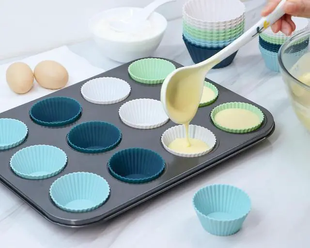 Alt view image 2 of 7 - Silicone Baking Muffin Cups 12 Pack, Reusable Cupcake Liners Cake Molds, BPA Free, Dishwasher Safe(White, Green, Navy, Dusty Blue)