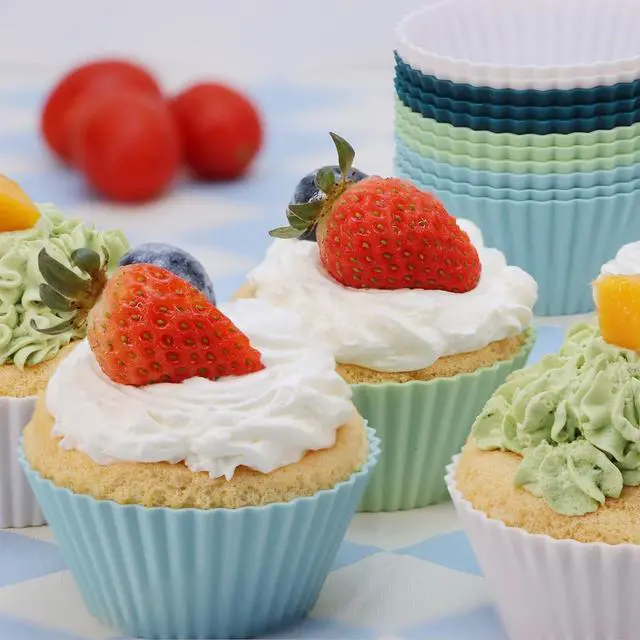 Alt view image 3 of 7 - Silicone Baking Muffin Cups 12 Pack, Reusable Cupcake Liners Cake Molds, BPA Free, Dishwasher Safe(White, Green, Navy, Dusty Blue)