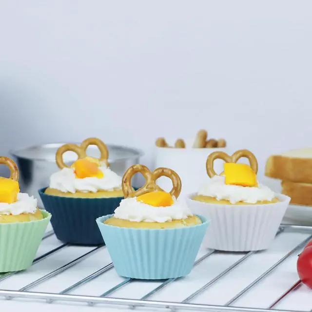 Alt view image 5 of 7 - Silicone Baking Muffin Cups 12 Pack, Reusable Cupcake Liners Cake Molds, BPA Free, Dishwasher Safe(White, Green, Navy, Dusty Blue)