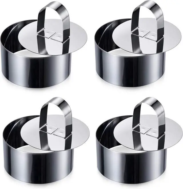 Main image of ONEDONE Cake Ring Molds for Baking 3.15" Round Stainless Steel Mousse Molds Pastry Rings with Pusher, Tuna Tartare Mold, Set of 4