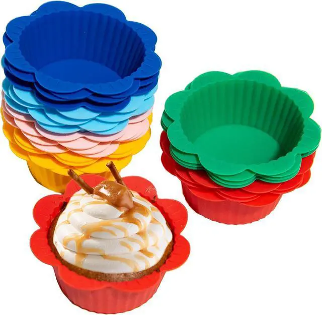 Main image of 24 Pcs Silicone Muffin Liners with Tabs, Reusable Cupcake Liners for Steel Muffin Pan, Non-Stick Baking Cups (24Pcs-6Colors)