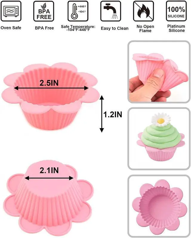 Alt view image 2 of 6 - 24 Pcs Silicone Muffin Liners with Tabs, Reusable Cupcake Liners for Steel Muffin Pan, Non-Stick Baking Cups (24Pcs-6Colors)