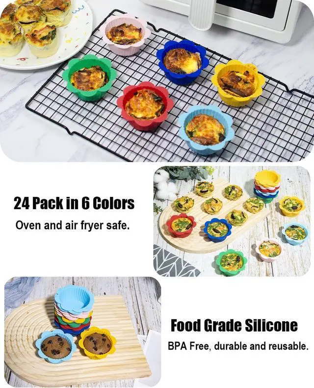 Alt view image 3 of 6 - 24 Pcs Silicone Muffin Liners with Tabs, Reusable Cupcake Liners for Steel Muffin Pan, Non-Stick Baking Cups (24Pcs-6Colors)