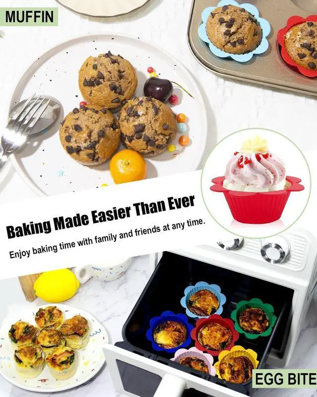 Alt view image 4 of 6 - 24 Pcs Silicone Muffin Liners with Tabs, Reusable Cupcake Liners for Steel Muffin Pan, Non-Stick Baking Cups (24Pcs-6Colors)