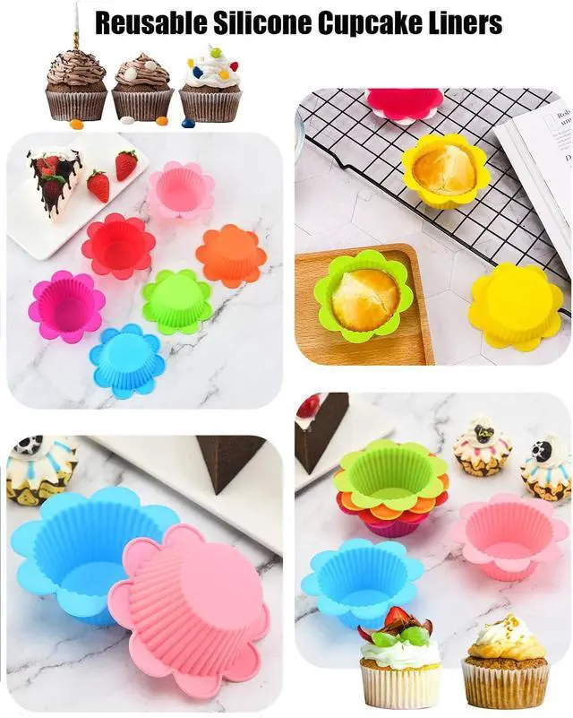 Alt view image 6 of 6 - 24 Pcs Silicone Muffin Liners with Tabs, Reusable Cupcake Liners for Steel Muffin Pan, Non-Stick Baking Cups (24Pcs-6Colors)