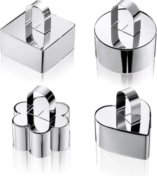 Main image of 4Pack Cake Rings Mould 3.15 inch, with Pusher Stainless Steel Dessert Mousse Cooking Baking Rings Pastry Tool Crumpet Molds (4 Pack)
