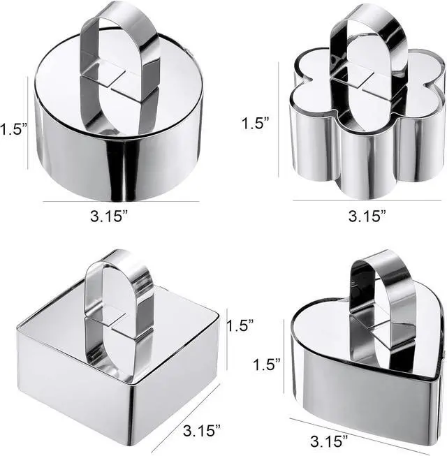 Alt view image 2 of 6 - 4Pack Cake Rings Mould 3.15 inch, with Pusher Stainless Steel Dessert Mousse Cooking Baking Rings Pastry Tool Crumpet Molds (4 Pack)