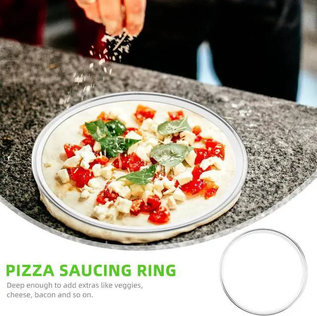 Alt view image 5 of 7 - POPETPOP Pizza Saucing Ring 6.88-inch Stainless Steel Pizza Pan Ring Deep Baking for Toppings Veggies Cheese and Bacon Kitchen Bakeware Tool for and Cleaning