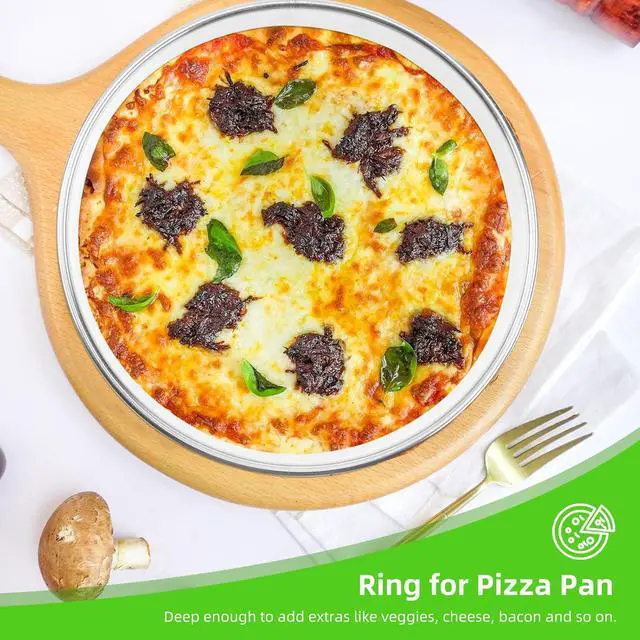 Alt view image 7 of 7 - POPETPOP Pizza Saucing Ring 6.88-inch Stainless Steel Pizza Pan Ring Deep Baking for Toppings Veggies Cheese and Bacon Kitchen Bakeware Tool for and Cleaning