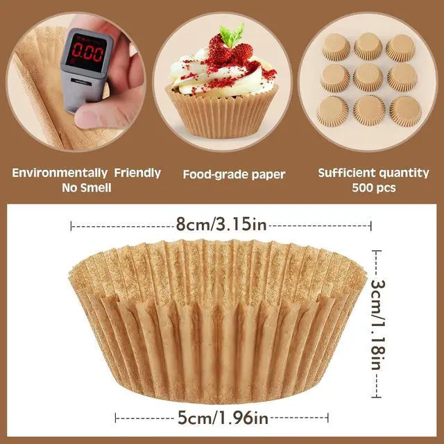 Alt view image 2 of 7 - 500pcs Standard Natural cupcake liners for baking,food grade cupcake wrappers,non-stick, greaseproof parchment muffin liners,by Bake Choice (500PCS Brown)
