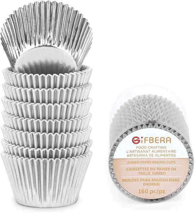 Alt view image 7 of 7 - Gifbera Silver Foil Jumbo Cupcake Liners Metallic Muffin Baking Cups, 160-Count