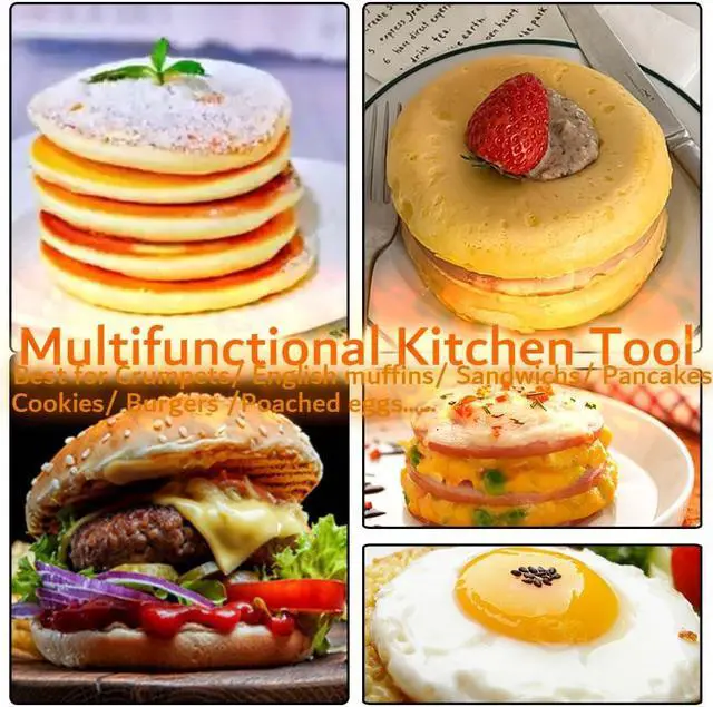 Alt view image 6 of 7 - DATANYA 8Pack 4 Inch English Muffin Rings, Stainless Steel Double Rolled Tart Rings, Round Metal Cooking Pastry Ring Molds for Baking