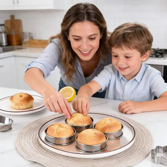 Alt view image 7 of 7 - DATANYA 8Pack 4 Inch English Muffin Rings, Stainless Steel Double Rolled Tart Rings, Round Metal Cooking Pastry Ring Molds for Baking