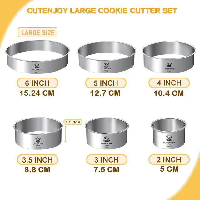 Alt view image 3 of 7 - 6-Piece Round Cookie Cutters (2, 3, 3.5, 4, 5, 6 Inch) Biscuit Cutter Set