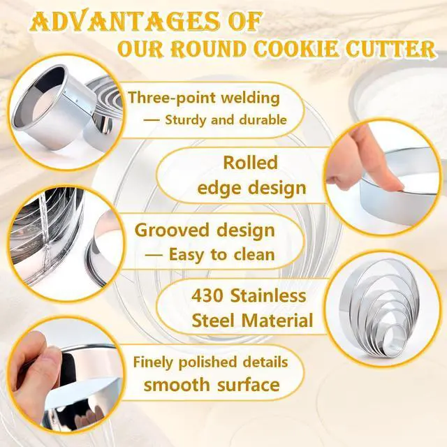 Alt view image 2 of 7 - 6-Piece Round Cookie Cutters (2, 3, 3.5, 4, 5, 6 Inch) Biscuit Cutter Set