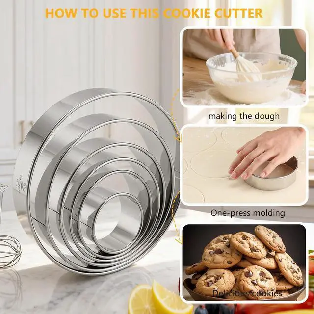 Alt view image 5 of 7 - 6-Piece Round Cookie Cutters (2, 3, 3.5, 4, 5, 6 Inch) Biscuit Cutter Set