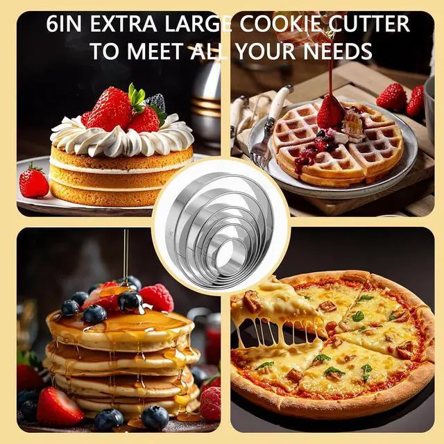 Alt view image 7 of 7 - 6-Piece Round Cookie Cutters (2, 3, 3.5, 4, 5, 6 Inch) Biscuit Cutter Set