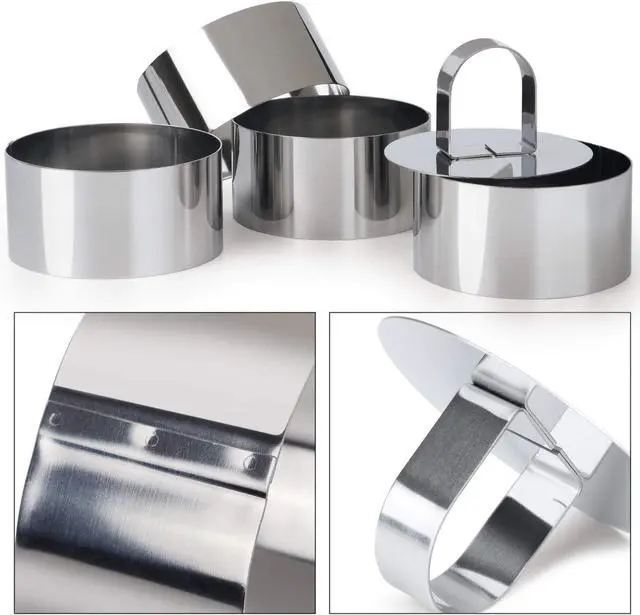 Alt view image 4 of 7 - HULISEN 3 Round Cake Ring Mold, Stainless Steel Cooking Crumpet Rings