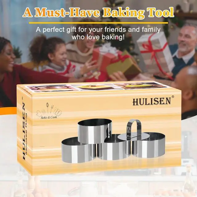 Alt view image 7 of 7 - HULISEN 3 Round Cake Ring Mold, Stainless Steel Cooking Crumpet Rings