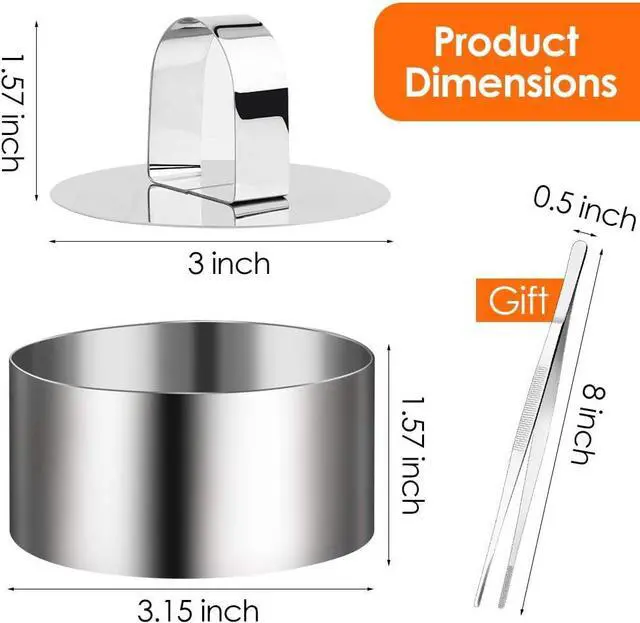 Alt view image 2 of 7 - Gutsdoor 4 Pack Food Presentation Rings Stainless Steel Cake Ring Mold Small Baking Round Cooking Rings for Pastry, Cake, Mousse, Pancake - 4 Pushers+1 tweezer, 3.15 Inches Diameter