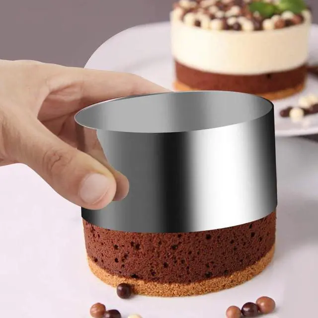 Alt view image 4 of 7 - Gutsdoor 4 Pack Food Presentation Rings Stainless Steel Cake Ring Mold Small Baking Round Cooking Rings for Pastry, Cake, Mousse, Pancake - 4 Pushers+1 tweezer, 3.15 Inches Diameter