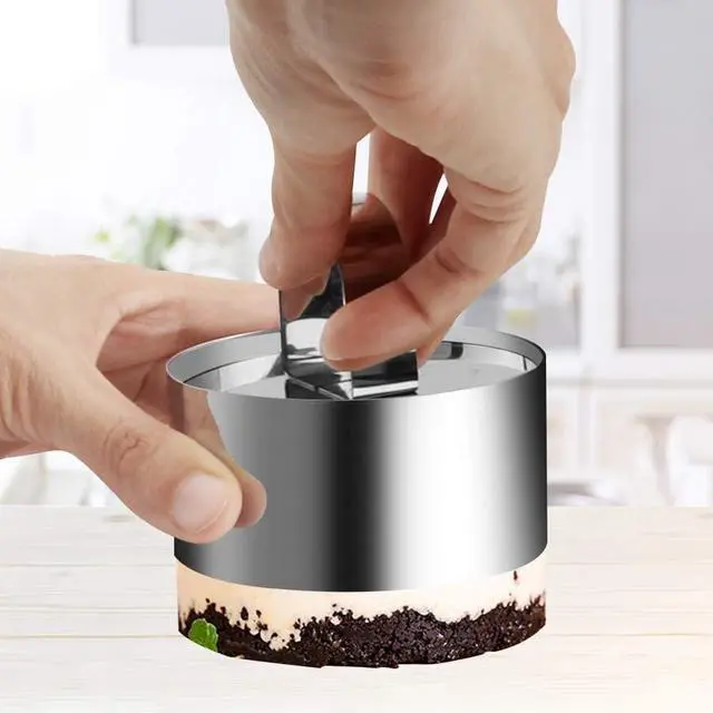 Alt view image 5 of 7 - Gutsdoor 4 Pack Food Presentation Rings Stainless Steel Cake Ring Mold Small Baking Round Cooking Rings for Pastry, Cake, Mousse, Pancake - 4 Pushers+1 tweezer, 3.15 Inches Diameter
