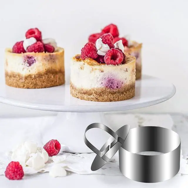 Alt view image 6 of 7 - Gutsdoor 4 Pack Food Presentation Rings Stainless Steel Cake Ring Mold Small Baking Round Cooking Rings for Pastry, Cake, Mousse, Pancake - 4 Pushers+1 tweezer, 3.15 Inches Diameter