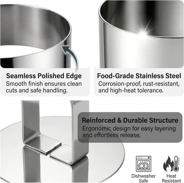 Alt view image 3 of 7 - Round Cake Ring Molds, Stainless Steel 4 inch Food Rings Dessert Mousse Cooking Rings Mold with Pushers 10cm (Include 4 Rings & 2 Pushers)