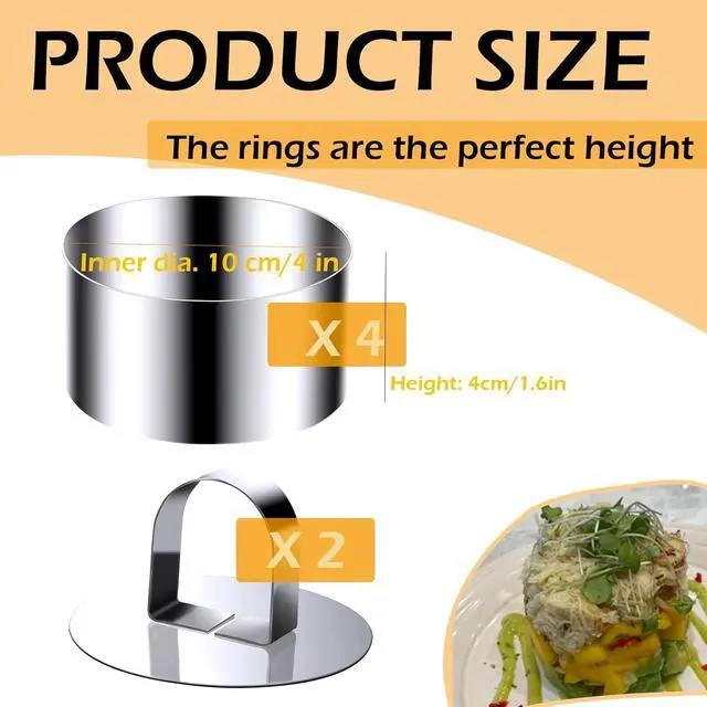 Alt view image 2 of 7 - Round Cake Ring Molds, Stainless Steel 4 inch Food Rings Dessert Mousse Cooking Rings Mold with Pushers 10cm (Include 4 Rings & 2 Pushers)