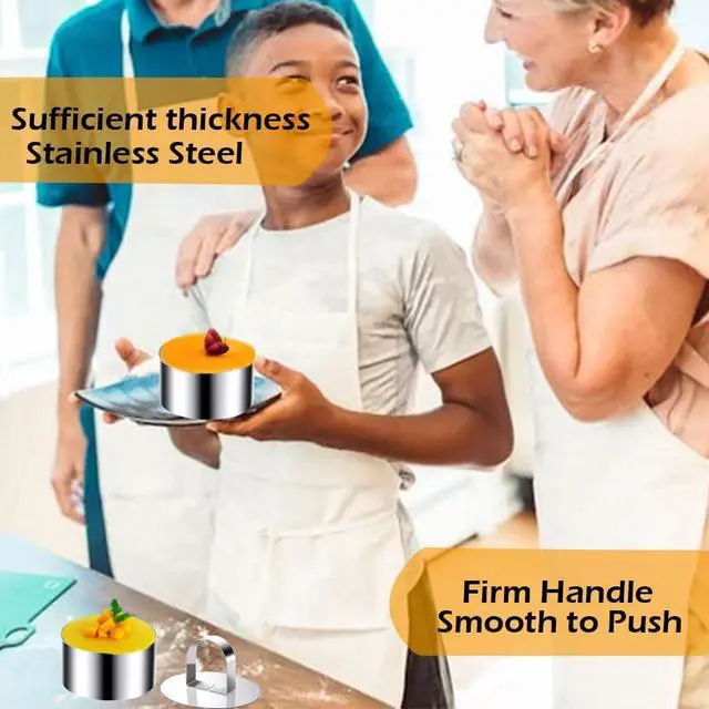 Alt view image 6 of 7 - Round Cake Ring Molds, Stainless Steel 4 inch Food Rings Dessert Mousse Cooking Rings Mold with Pushers 10cm (Include 4 Rings & 2 Pushers)