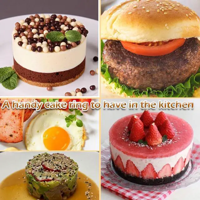 Alt view image 7 of 7 - Round Cake Ring Molds, Stainless Steel 4 inch Food Rings Dessert Mousse Cooking Rings Mold with Pushers 10cm (Include 4 Rings & 2 Pushers)