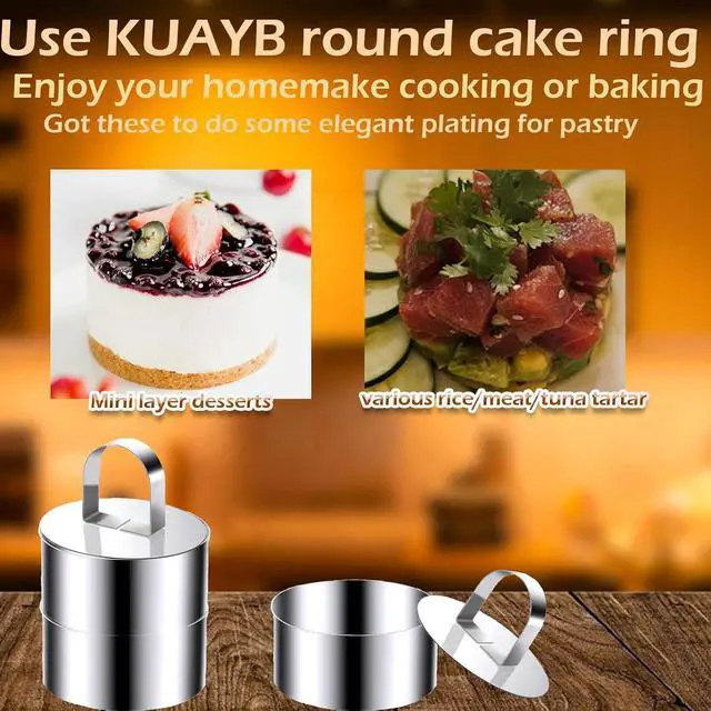 Alt view image 4 of 7 - Round Cake Ring Molds, Stainless Steel 4 inch Food Rings Dessert Mousse Cooking Rings Mold with Pushers 10cm (Include 4 Rings & 2 Pushers)